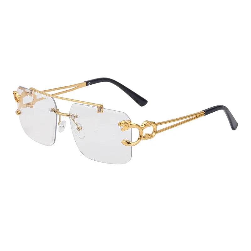 Fashion Metal Leopard Rimless Sunglasses Double Bridges Gradient Ocean Film Shades UV400